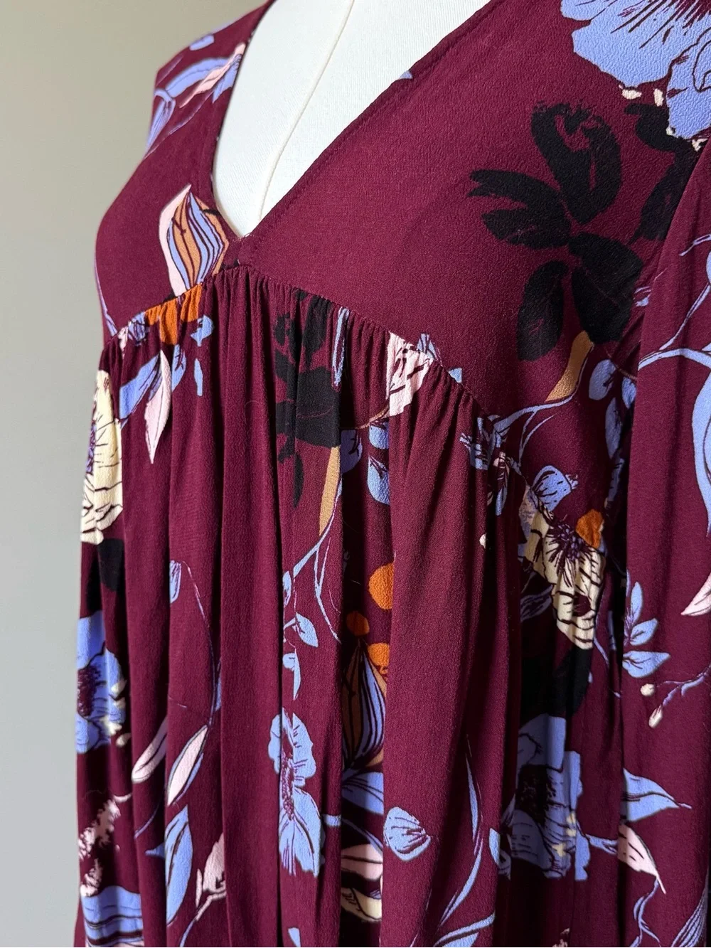 Free People Plum Floral V-Neck Long Sleeve Tunic